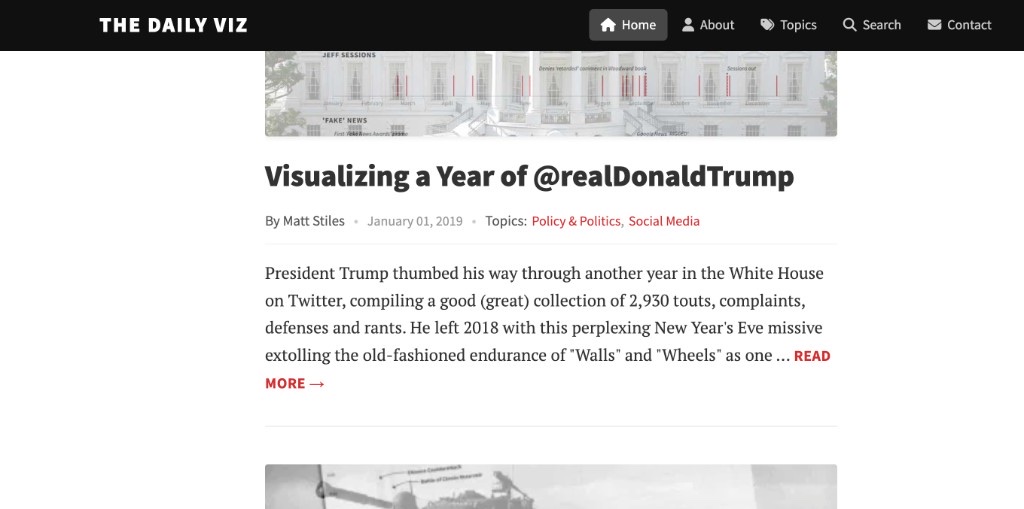 The Daily Viz archive showing an article about Donald Trump's tweets