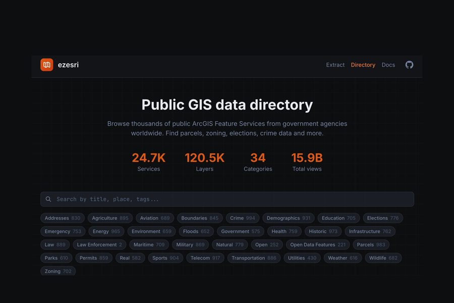 The ezesri web app, with a field for pasting an Esri REST layer URL