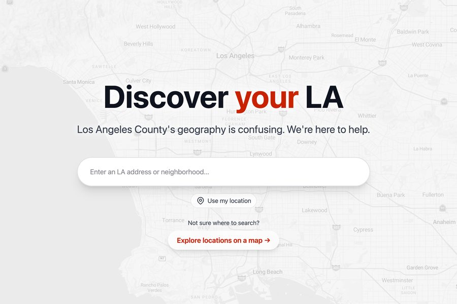 The What's My LA home page, with an address search field
